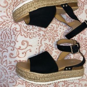 Soda Women Wedge Sandals Open Toe Ankle Strap Flatform Espadrilles Trim Platform